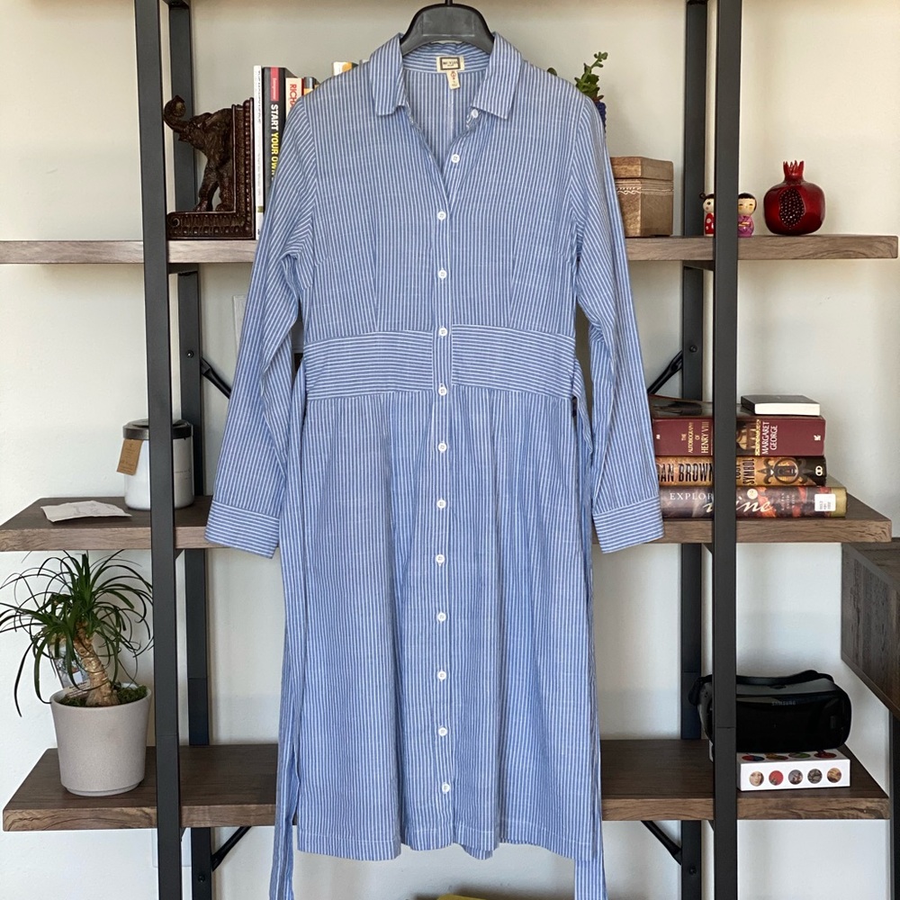 Mo:Vint cotton button up shirt dress in stripe